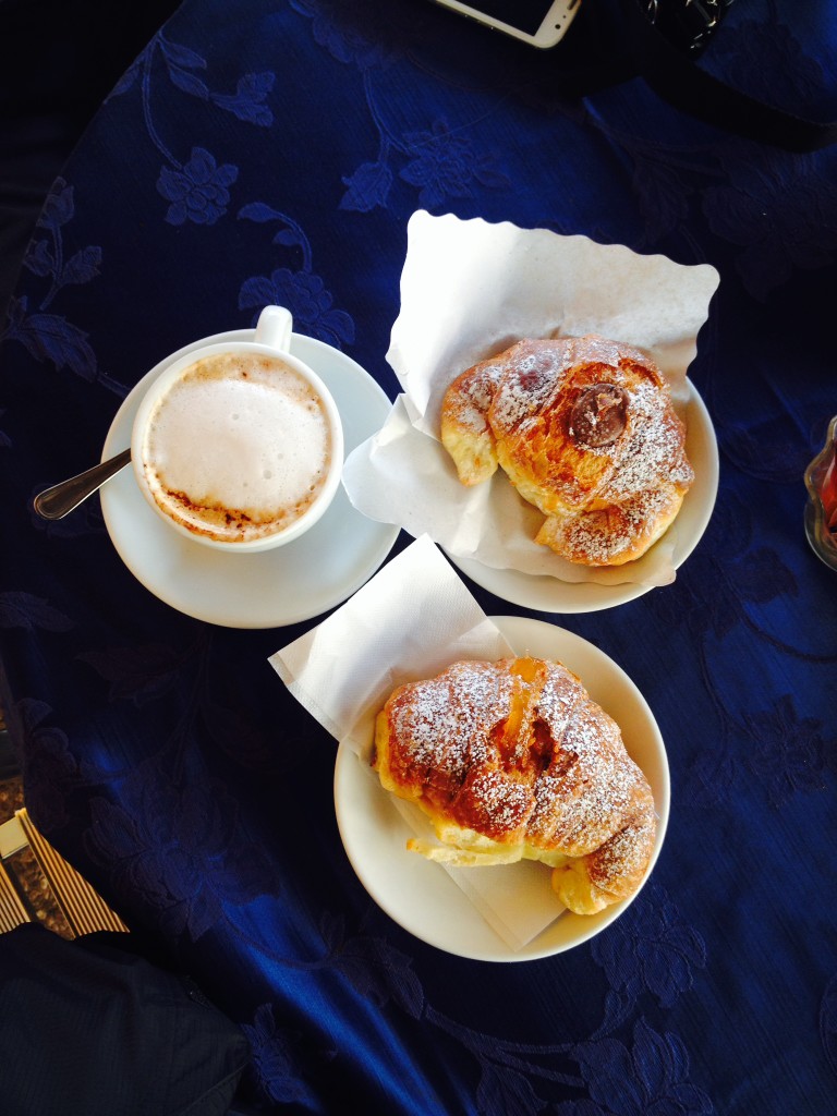 Cappuccino and croissants for breakfast