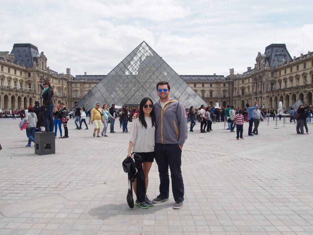 Outside the entrance to Louvre Museum